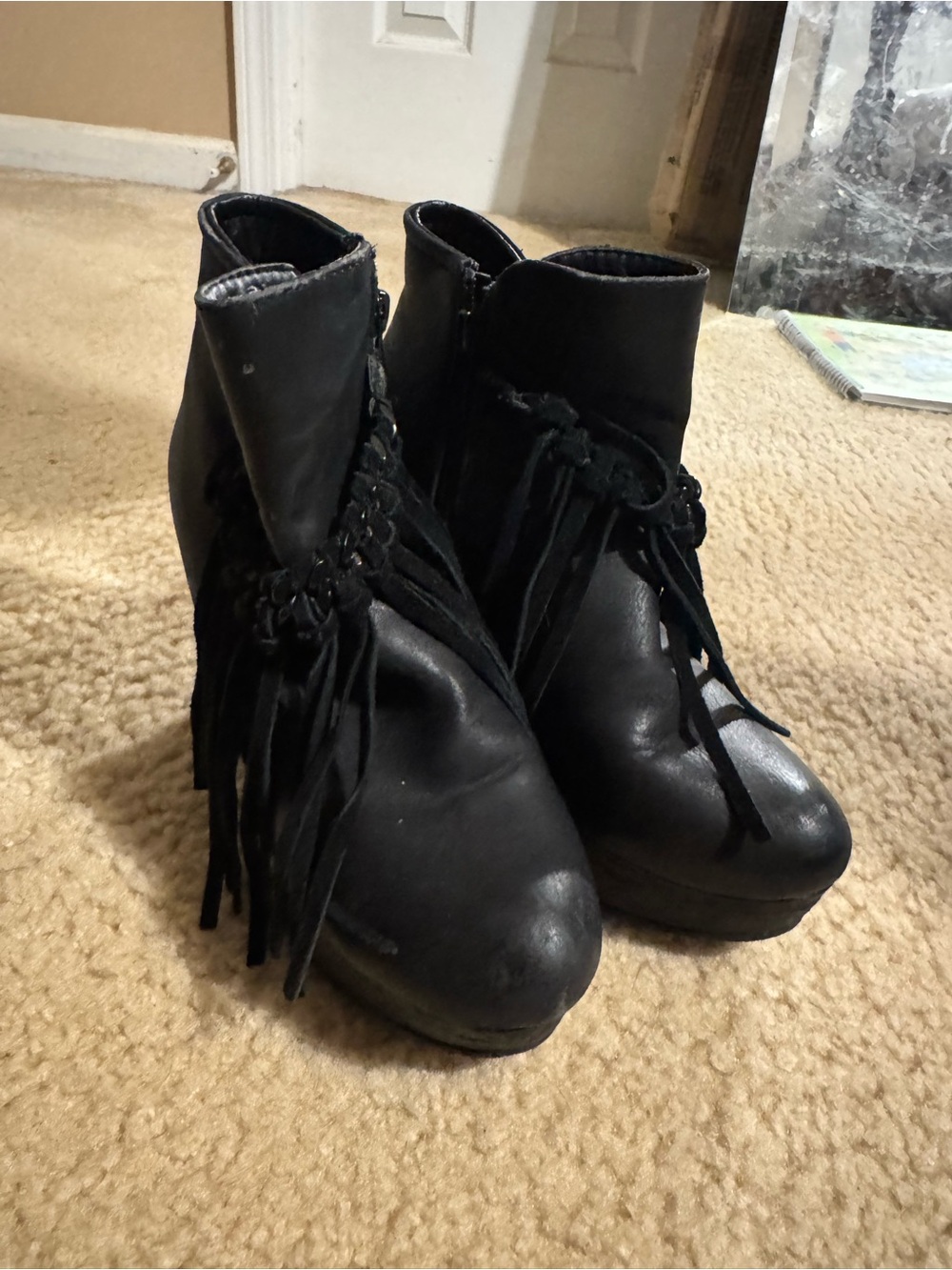 Sbicca Black Fringe Platform Ankle Boots